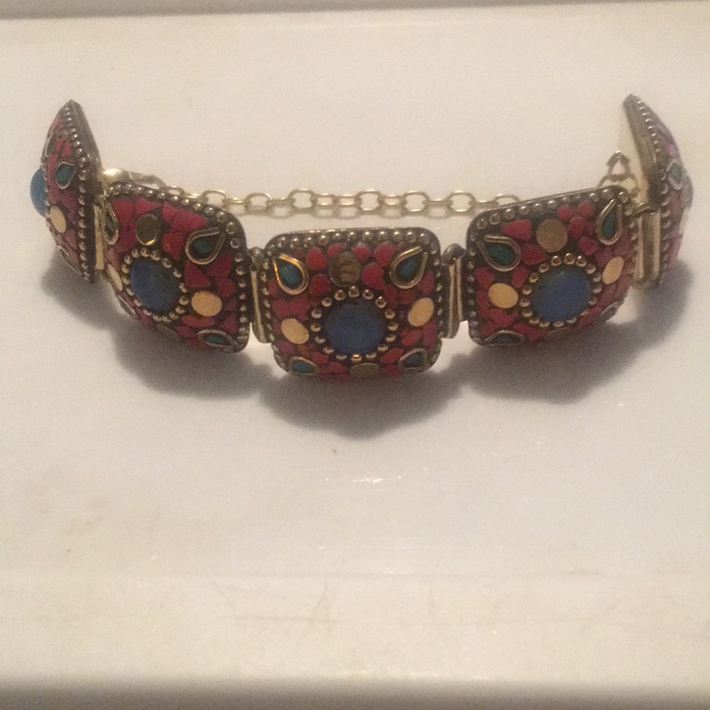 Handmade Tibetan Brass and Opalite Bracelet